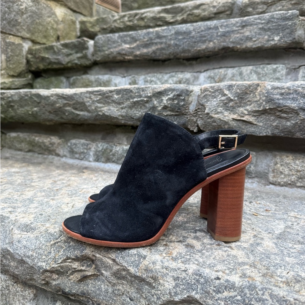Joie Black Suede Open-Toe Block Heel Slingback